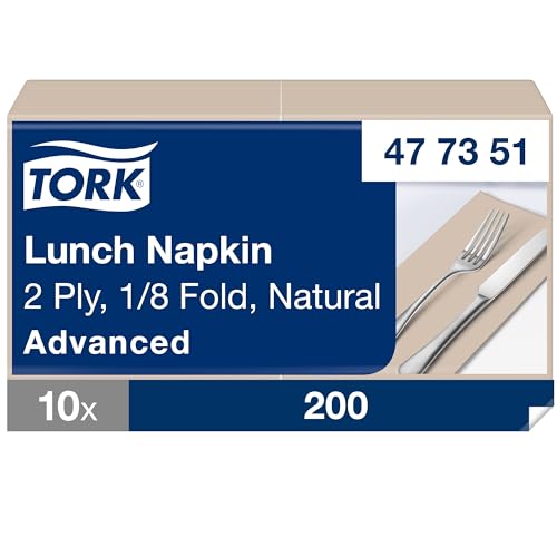 Tork Lunchserviette Natur, 1/8-Falz, 2-lagig, 33 cm × 33 cm, 10 × 200 Servietten, 477351 von Tork