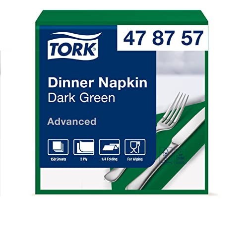 Tork Serviette Dinner vert foncé, pliage 1/4 2 plis, 40 cm x 39 cm, 12 x 150 serviettes, 478757 von Tork