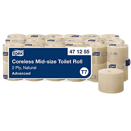 Tork hülsenloses Toilettenpapier Natur T7, Advanced-Qualität, Midi, 2-lagig, 36 × 900 Blatt, 471255 von Tork