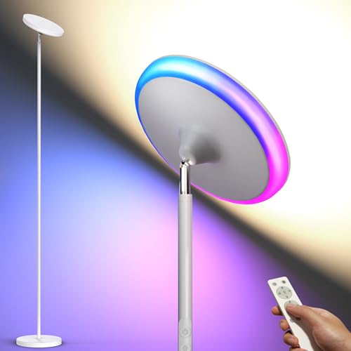 LED Deckenfluter, 3700LM Superhell Modern Stehlampe Dimmbar, 2700K-6500K Stehlampe mit Fernbedienung Unterstützung Touch, 5 Farbtemperaturen mit Memory& Timer-Funktion Stehlampe für Wohnzimmer - Weiß LED Deckenfluter, 3700LM Superhell Modern Stehlampe Dimmbar, 2700K-6500K Stehlampe mit Fernbedienung Unterstützung Touch, 5 Farbtemperaturen mit Memory& Timer-Funktion Stehlampe für Wohnzimmer - Weiß von Torkase