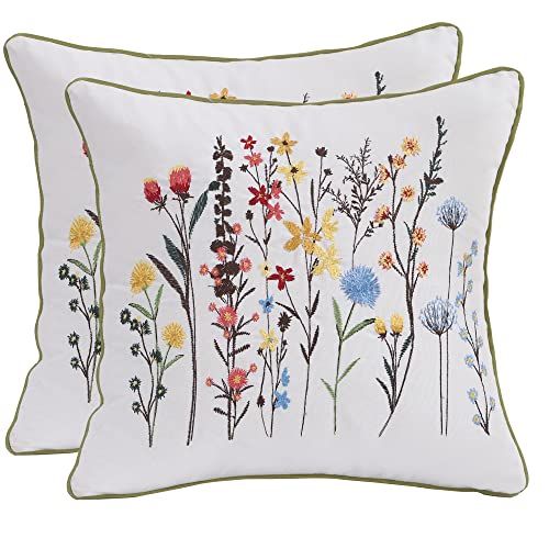 Tosleo Bestickte Kissenbezüge, 45x 45 cm, 2 Stück, Blumen-Kissenbezüge, Moderne dekorative quadratische Kissenbezüge für Sofa, Couch, Schlafzimmer, Wohnzimmer, Auto (kleine Wildblume) von Tosleo