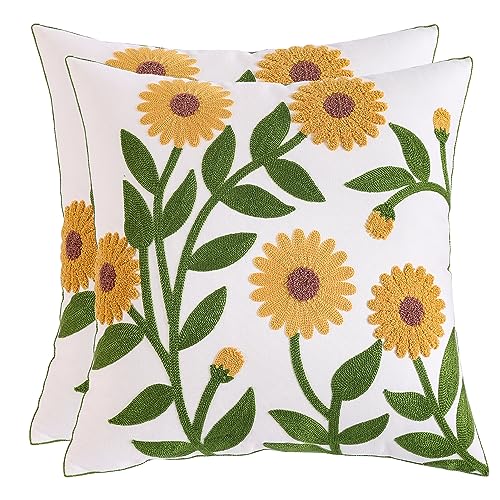 Tosleo 2 Stück Set kissenbezüge Bestickte Dekorative Gelbe Blume 45x45cm Wurfkissenbezüge für Gartenlounge Sofa Dekokissen Wohnzimmer Schlafzimmer von Tosleo