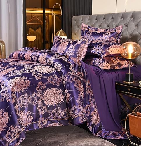 Tospass Satin Bettwäsche 220x240 Violett 3Teilig Jacquard Stickerei Prozess Microfaser Blumen Bettwäsche-Sets Weich Kuschelig - 1 Bettbezüge 220x240 und 2 Kissenbezüge 80x80 mit Reißverschluss von Tospass