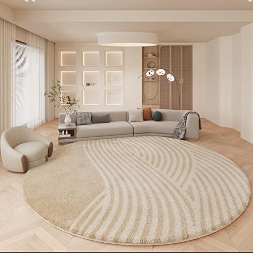 Tospass Teppich Rund 200 cm Hochflor Beige Weiß Teppiche Wohnzimmer Kurzflor Flauschig Weich Teppich Waschbar Modern Boho Teppich für Schlafzimmer Deko Kinderzimmer Küche Outdoor Carpet von Tospass