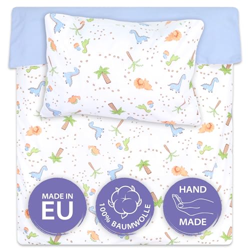 Kinderbettwäsche 100x135 Baumwolle – Bettwäsche Kinder Baby Jungen Mädchen Bettwäsche-Sets Bettbezug 100 x 135 cm Kissenbezug 40x60 Dinosaurier mit Blau von Totsy Baby