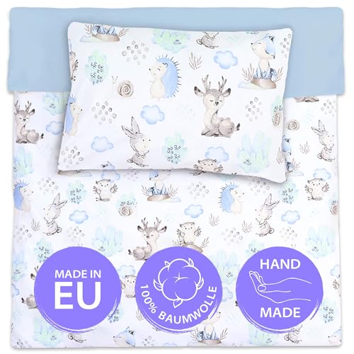 Bettwäsche 90x120 Kinder Baumwolle – Kinderbettwäsche Baby Jungen Mädchen Bettwäsche-Sets Bettbezug 90 x 120 cm Kissenbezug 40x60 Igel Blau von Totsy Baby