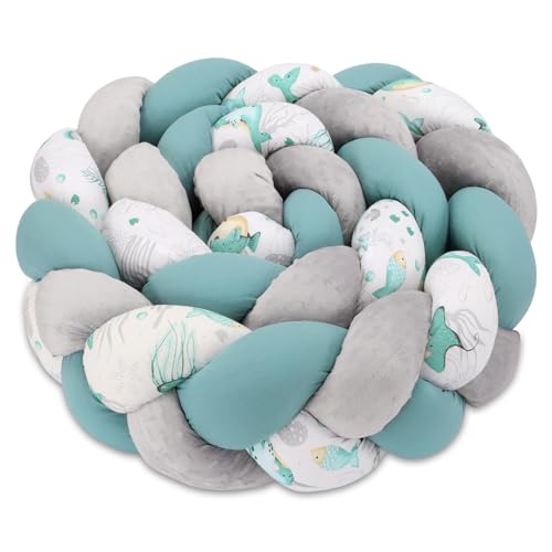 Totsy Baby Kuschelkissen Kinder Kissen Deko 150 cm - flauschig Dekokissen Kinderzimmer Kinderkissen Zierkissen geflochten Baumwolle Minky Wassertiere Blau von Totsy Baby