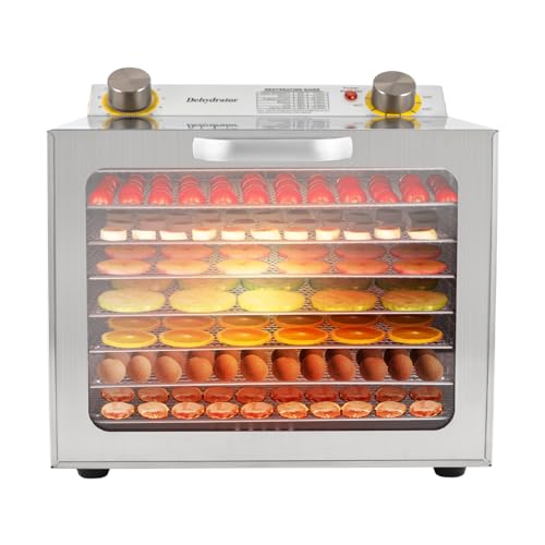 Lebensmittel Trocknungsmaschine aus Edelstahl für den Hausgebrauch, 6 Tray/8 Tray Food Dehydrator mit Temperaturregler 30-90℃, Dörrautomat Konservierer 400W (8 Tray) von TouTToNG