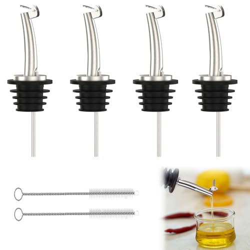 Flaschen Ausgießer, Dosierer für Flaschen, 4 Stücke Bottle Pour Spouts, Flaschenausgießer Edelstahl, Auto-Pour Ausgießer, Konische Ausgießer Spirituosen, Ideal für Cocktails, Partys, Shots und Bars von Toulifly