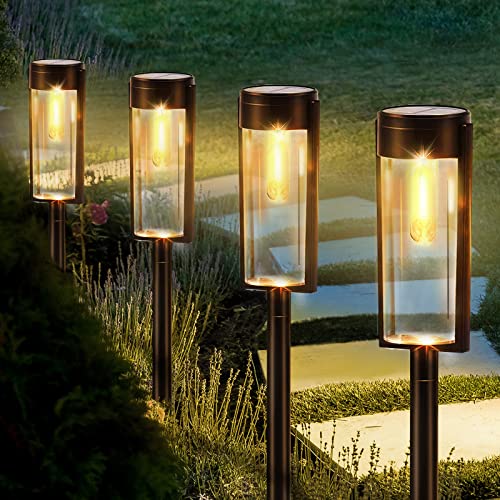 Towwoo Solarlampen für Außen Garten, 4 Stück Solarleuchten Garten Warme LED Licht, IP65 Wasserdicht Solarlampe Gartendeko für Draußen Gehweg Terrasse Garten Rasen (Rund) von Towwoo