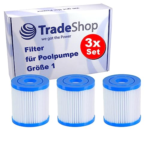 Trade-Shop 3X Pool-Filter/Ersatz-Filter/Filterpatrone kompatibel mit Bestway Flowclear 58381 58145 (1249 l/h) ersetzt 58093 / Größe 1 (I) von Trade-Shop