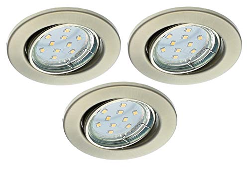 Trango 3er Set LED Einbaustrahler In Rund Nickel matt 6729-032B incl. 3x 3 Watt GU10 LED Leuchtmittel 3000K warmweiß, Einbauleuchten, Deckenspots, Einbauspots, Deckenleuchte von Trango