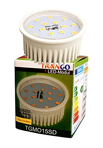 Trango 1er Pack Ultra flach 5 Watt dimmbarer LED Modul MO15SD 3000K warmweiß zum Austauschen GU10 & MR16 Halogen Leuchtmittel, für Einbauleuchten, Deckenstrahler, Einbaustrahler, Deckenleuchte von Trango