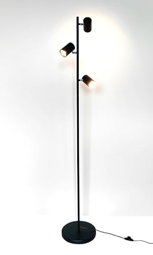 Trango 3-flammig Stehlampe 1530A *SUN* inkl. 3x 4.8W 3-Stufen dimmbar GU10 LED Leuchtmittel 3000K warmweiß in Schwarz-matt ca. H1500mm 3 Lampenspots schwenkbar Stehleuchte, Bürolampe, Standlampe von Trango