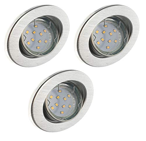 Trango 3er Set LED Einbaustrahler In Rund Aluminium 6729-039B inkl. 3x 3 Watt GU10 LED Leuchtmittel 3000K warmweiß, Einbauleuchten, Deckenspots, Einbauspots, Deckenleuchte von Trango