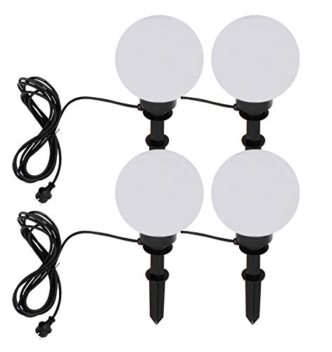 Trango 4er Set 200 Gartenkugel Leuchte IP44 Kugelleuchte 20cm ? in Weiß *GARDEN* mit je 5m Kabel & je E27 Fassung geeignet für LED Lampe Kugellampe Gartenleuchte Außenlampe ohne Leuchtmittel von Trango