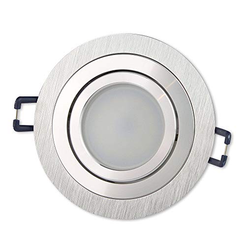 LED Einbaustrahler Edelstahl gebürstet - rund 7,5 Watt dimmbar neutralweiß 230V - GU10 Einbauleuchte schwenkbar aus Aluminium - 75-85mm Bohrloch 81x81mm Einbau-Spot Decken-Strahler von Trano