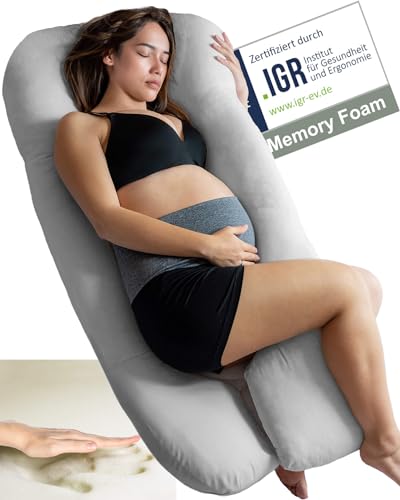 Traumreiter Seitenschläferkissen mit Memory Foam Körperunterstützung & Bezug Silber, U-Form Body Pillow, Schwangerschaftskissen zum Schlafen Schwangerschaft Kissen Komfortkissen Erwachsene (Visco M) von Traumreiter