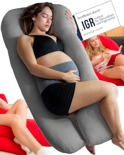 Traumreiter Seitenschläferkissen mit Memory Foam Körperunterstützung & Bezug Grau, U-Form Body Pillow, Schwangerschaftskissen zum Schlafen Schwangerschaft Kissen Komfortkissen Erwachsene (Visco M) von Traumreiter