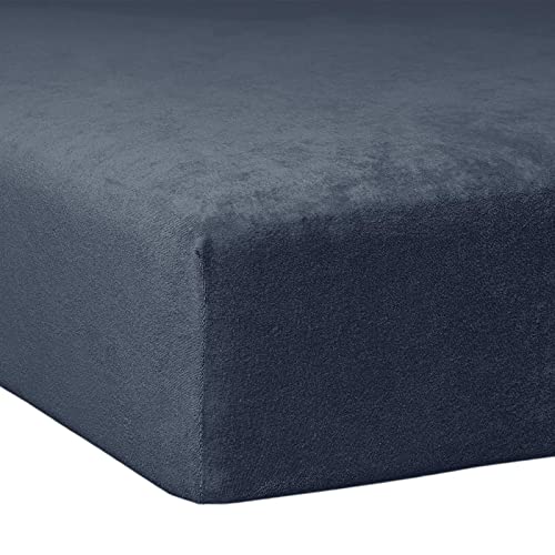 TRAUMSCHLAF weiches, elastisches Flausch Biber Boxspring Matratzen Spannbettlaken mit Rundumgummi, Größen 140x200 cm - 160x200 cm Marine von Traumschlaf