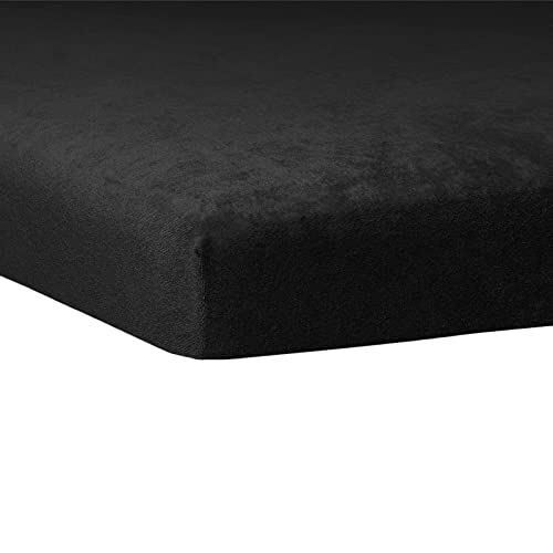 TRAUMSCHLAF weiches, elastisches Flausch Biber Boxspring Topper Spannbettlaken mit Rundumgummi, Größen 140x200 cm - 160x200 cm schwarz von Traumschlaf