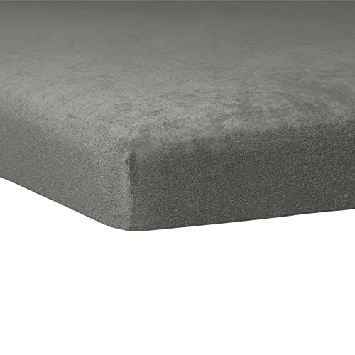 TRAUMSCHLAF weiches, elastisches Flausch Biber Boxspring Topper Spannbettlaken mit Rundumgummi, Größen 180x200 cm - 200x200 cm Schiefer von Traumschlaf