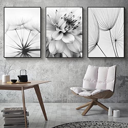 Trayosin 3-teiliges Premium Poster Set Aesthetic Blume Schwarz Weiß Feder Löwenzahn Bilder Moderne Wandbilder, Wohnzimmer Schlafzimmer Wanddeko Art ohne Rahmen (B,21x30cm) von Trayosin