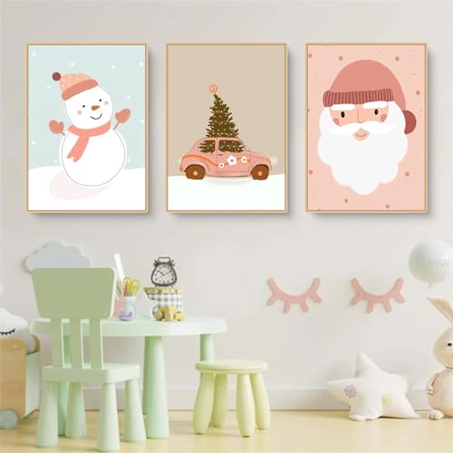 Trayosin 3-teiliges Premium Weihnachten Poster-Set, Weihnachtsmann Schneemann Wandposter Posterset, Modern Fine Art Wand Deko für Wohnzimmer Schlafzimmer, Ohne Rahmen (B,21x30cm) von Trayosin