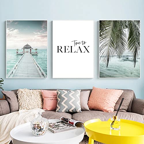 Trayosin 3er Hawaii Deko Poster Set Moderne Bilder für Wohnzimmer und Schlafzimmer Wandbilder Flur Deko ohne Rahmen Beach Design Wanddeko (40x50cm,C) von Trayosin