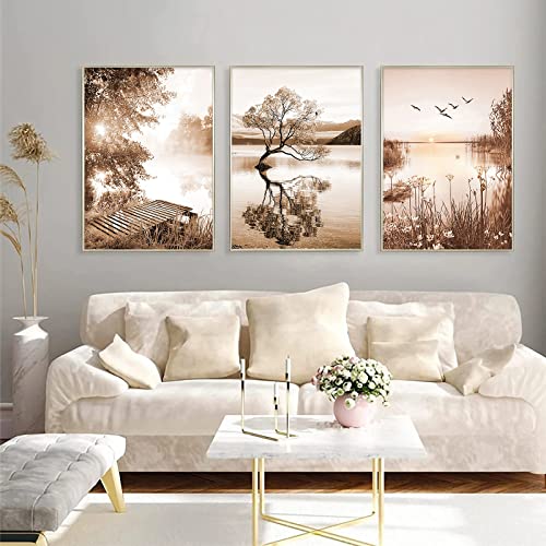 Trayosin 3er Moderne Poster Set Beige Pampas Wandbilder,Modern Bilder für Wohnzimmer Schlafzimmer Flur,Wandposter Kunstdrucke, Ohne Rahmen (A,21x30cm) von Trayosin