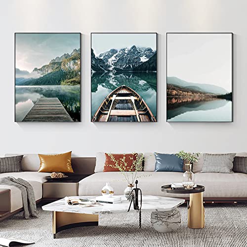 Trayosin 3er Poster Set Moderne See Mountain Boat Natur Bild, Bilder Wohnzimmer Deko Schlafzimmer,Moderne Leinwand Wandbilder,Wandposter OHNE Rahmen (40x50cm) von Trayosin