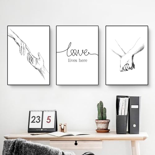 Trayosin 3er Premium Poster Set, Hand in Hand Bilder, Moderne Wandkunst Wandbilder, Wandposter Posterset, Deko für Wohnzimmer Schlafzimmer ohne Rahmen (21x30cm) von Trayosin