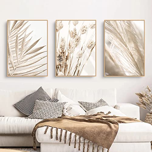 Trayosin 3er Premium Poster Set, Schilf Natur Leinwandbilder, Moderne Wandbilder, Bilder Wohnzimmer Deko Schlafzimmer, Beige Boho Pampasgras Bilder,ohne Rahmen (A,30x40cm) von Trayosin