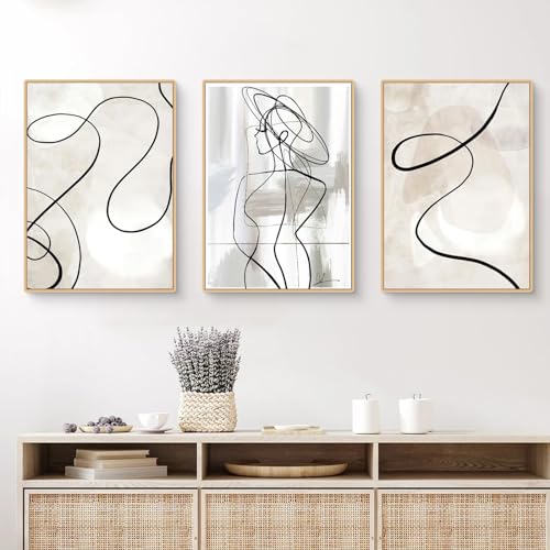 Trayosin 3er Set Bilder Boho Minimalist Kunst Wandbilder Moderne Abstrakt Poster Wohnzimmer Schlafzimmer Deko Bilder Ohne Rahmen (30x40cm) von Trayosin