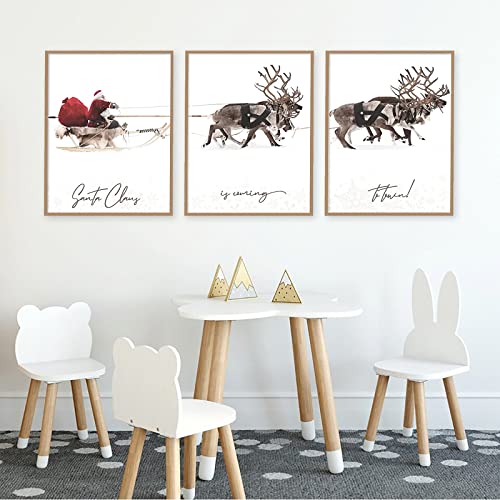 Trayosin 3er Weihnachten Premium Poster Set Moderne Kunstdrucke Weihnachtsmann Rentier mit Schlitten Art Bilder,Wandbilder Wohnzimmer Schlafzimmer,Deko Wandposter OHNE Rahmen (50x70cm) von Trayosin