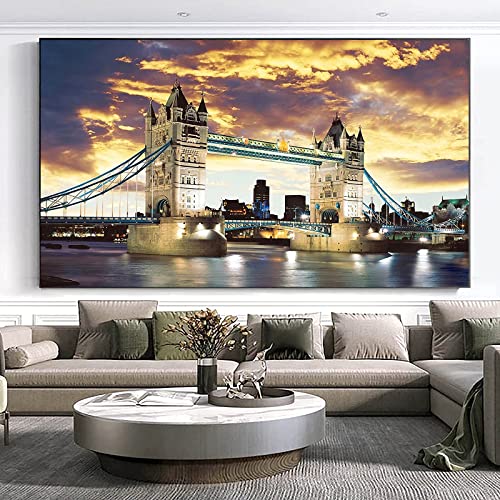 Trayosin 5D Diamond Painting Erwachsene Brücke Abendsonne Diamond Painting Set Full Drill mit Zubehör Diamant Painting Bilder Erwachsene Groß DIY Diamant Kunst Handwerk für Home Wand Décor (60x40cm) von Trayosin