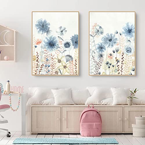 Trayosin Poster 2-teiliges Set Schlafzimmer Deko Bilder,Blau Vogel und Blume Premium Bilder, Leinwand Kunstdruck,Modern Wandbilder für Schlafzimmer und Wohnzimmer,ohne Rahmen (30x40cm,Blumen) von Trayosin