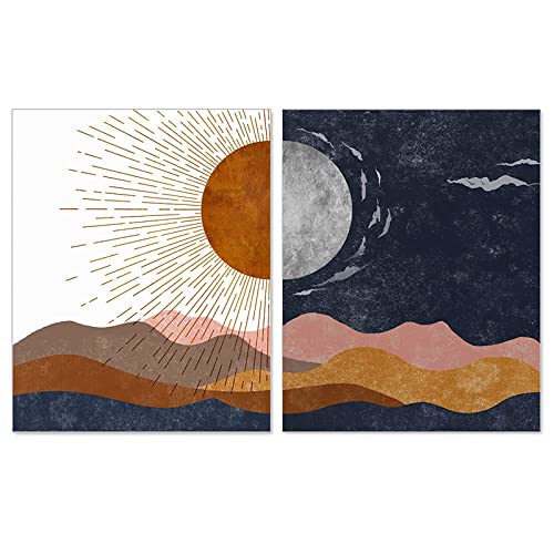 Trayosin Sonne und Mond Poster Set Boho Kunst Wandbilder Wohnzimmer Schlafzimmer,Moderne Abstrakte Bilder Wanddeko,Deko Wandposter OHNE Rahmen (21x30cm) von Trayosin