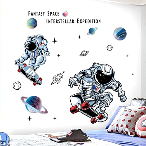 Wandtattoo Kinderzimmer Vinyl Wandsticker Junge Teenager Aufkleber, Astronaut Planeten Wand Deko Jugendzimmer Kinderzimmer Kindergarten von Trayosin