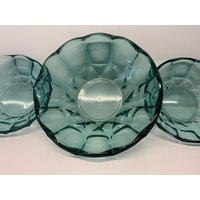 Antikes Glas Aus Den 30Er Jahren, 3Er Set Servierschalen, Sammlerglas, Türkis Farbe, Aqua Blaue Glasschalen von TreasureMarketLatvia