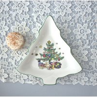 Nikko Kleiner Weihnachtsteller, Baum Vintage Teller, Japan, Weihnachtszeit Candy Candle Tiny Santa Cookie Weihnachtsgeschenk, Ersatz von TreasuresByJana