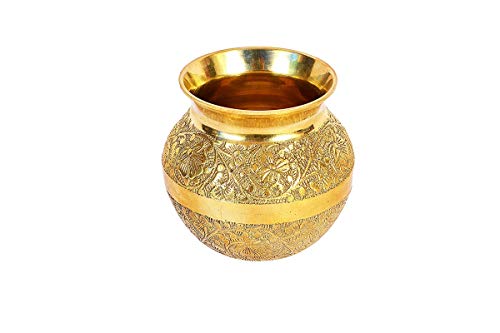 TreegoArt Pure Brass Lota Pooja Kalash Kupfertopf Arti Lota | Messing Karwa Lota DHANTERASH Special Medium (Gold_7,6 x 7,6 x 8,9 cm) von TreegoArt