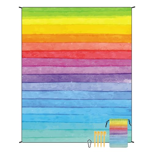 Treer Stranddecke Sandfrei Groß Strandmatte Campingdecke, Outdoor Picknickdecke Stranddecke Sanddicht, Ultraleicht & Kompakt für Strand, Camping, Wandern, Picknick, Reisen (180x220cm,Regenbogen) von Treer