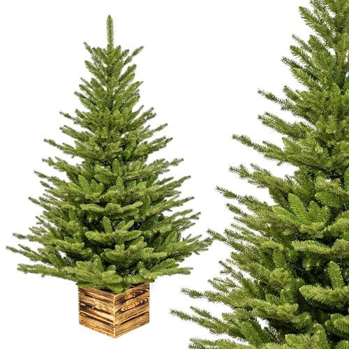 Premium Künstlicher Weihnachtsbaum 180 cm I Künstlicher Tannenbaum mit Holzkisten-Ständer I Zweige Imitieren Echten Baum I Mix aus Spritzguss & PVC I Dichte Nadeln I Tasche Inklusive I Made in EU von TreesHouse