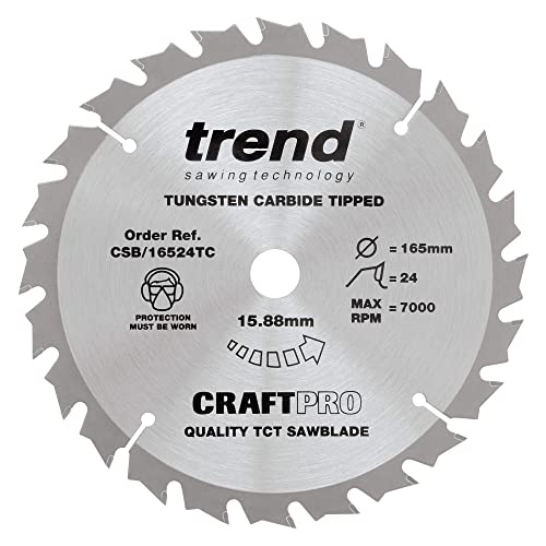 Trend CraftPro TCT-Sägeblatt - 165 mm Durchmesser x 5/8 Zoll (15,88 mm) Bohrung x 24 Zähne, für Akku-Kreissägen, Hartmetallbestückung, CSB/16524TC von TREND