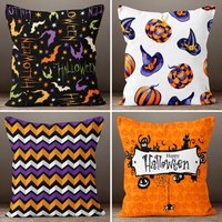 Happy Halloween Kissenhüllen, Gruselig Orange Und Schwarz Deko Kissenhüllen Spider Boo Kissenbezug, Für Kid Trick Oder Leckerli von TrendHomeDesign