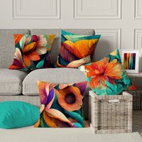 Orange & Türkis Blumen Kissenbezug, Bunter Sommer Trend Dekorativer Bettwäsche Wohnkultur, Einweihungskissen von TrendHomeDesign