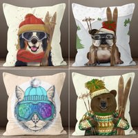 Weihnachtskissen Bezug, Weihnachten Home Decor, Hunde Weihnachtshut Kissenbezug, Weihnachtsmann Süße Winter Weihnachtsbär Kissenbezug von TrendHomeDesign