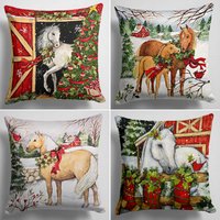 Winter Dekokissen, Pferde Kissenhülle, Weihnachten Kissenbezug, Tierkissen, Gemütliche Deko, Neujahrsgeschenk, Weihnachtsbaum Deko von TrendHomeDesign