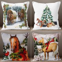 Winterkissen, Pferdekissenbezug, Weihnachtskissenbezug, Tierkissen, Gemütliche Dekoration, Neujahrsgeschenk, Weihnachtsbaum Wurfkissen von TrendHomeDesign